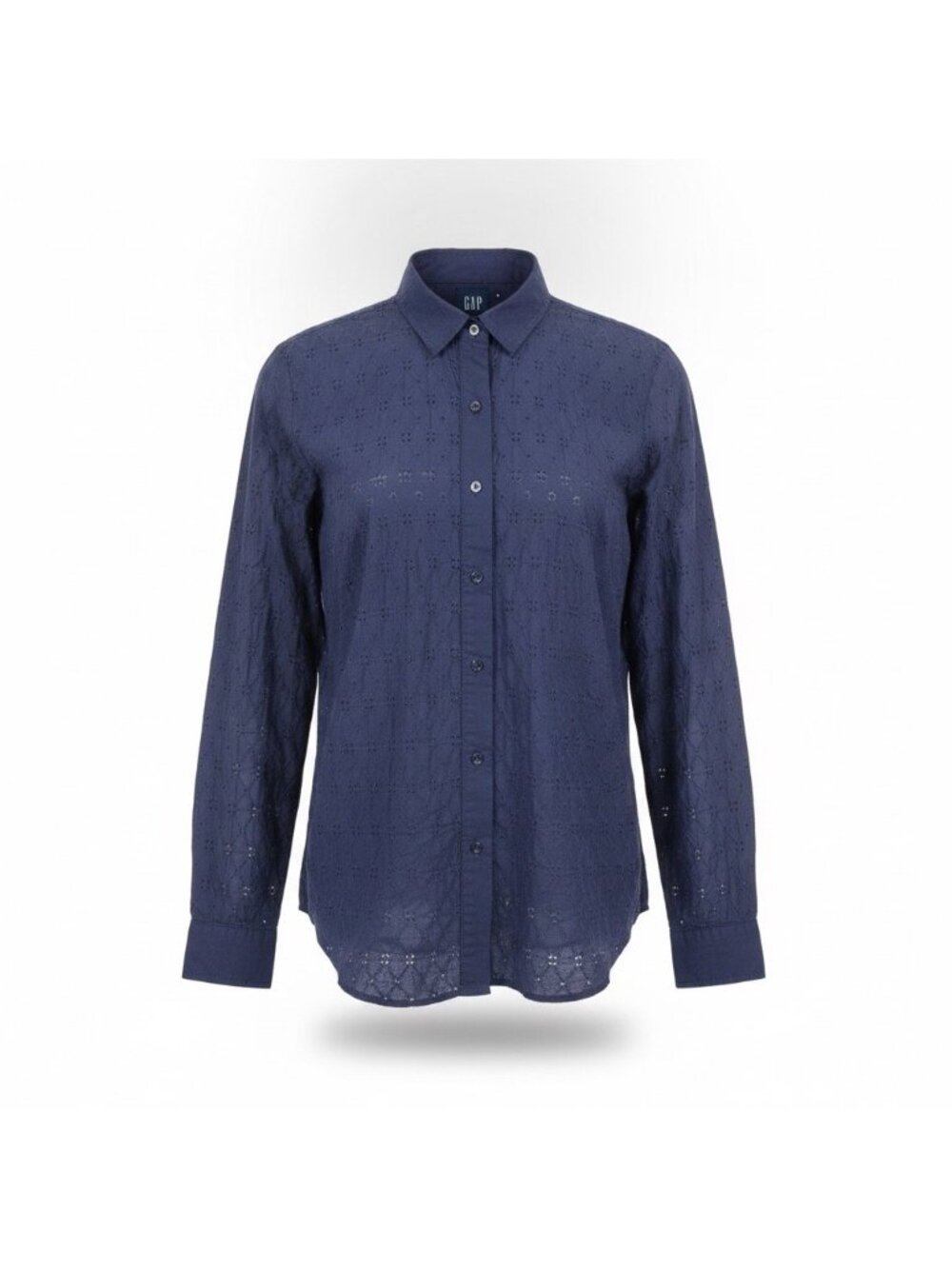 Gap Women Navy Blue Cotton Embroidered Button-Up Long Sleeve Shirt Sz L